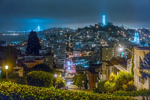 Lombard Street at Night by nan palmero sf city photo