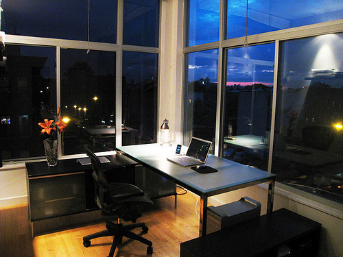 Brooklyn Home Office, Minimized, At Night by mkosut silver office glass photo